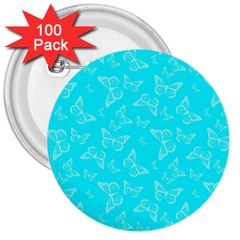 Aqua Blue Butterfly Print 3  Buttons (100 Pack)  by SpinnyChairDesigns