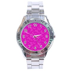 Fuchsia Butterfly Print  Stainless Steel Analogue Watch by SpinnyChairDesigns