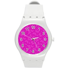 Fuchsia Butterfly Print  Round Plastic Sport Watch (m) by SpinnyChairDesigns