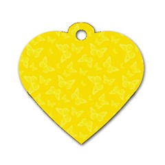 Lemon Yellow Butterfly Print Dog Tag Heart (one Side) by SpinnyChairDesigns