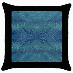 Teal Spirals And Swirls Throw Pillow Case (black) by SpinnyChairDesigns