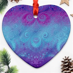 Purple Blue Swirls And Spirals Heart Ornament (two Sides) by SpinnyChairDesigns