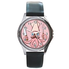 Squid Chef Cartoon Round Metal Watch by sifis