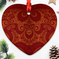 Red And Gold Spirals Ornament (heart) by SpinnyChairDesigns