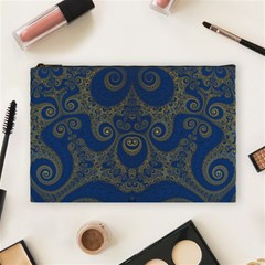 Navy Blue And Gold Swirls Cosmetic Bag (large) by SpinnyChairDesigns