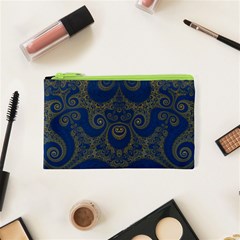 Navy Blue And Gold Swirls Cosmetic Bag (xs) by SpinnyChairDesigns