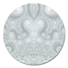 Ash Grey White Swirls Magnet 5  (round) by SpinnyChairDesigns