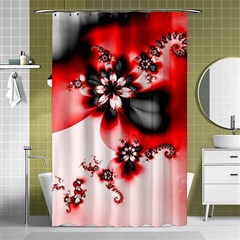 Abstract Red Black Floral Print Shower Curtain 48  X 72  (small)  by SpinnyChairDesigns