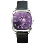 Royal Purple Floral Print Square Metal Watch Front