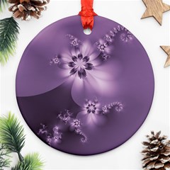 Royal Purple Floral Print Round Ornament (two Sides) by SpinnyChairDesigns