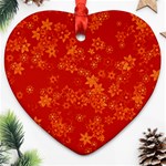 Orange Red Floral Print Heart Ornament (Two Sides) Back