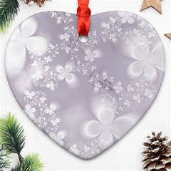 Pale Mauve White Flowers Heart Ornament (two Sides) by SpinnyChairDesigns