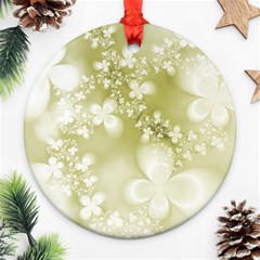 Olive Green With White Flowers Ornament (round) by SpinnyChairDesigns