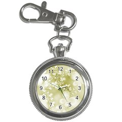 Olive Green With White Flowers Key Chain Watches by SpinnyChairDesigns