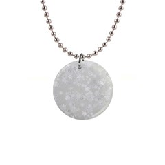 Ash Grey Floral Pattern 1  Button Necklace by SpinnyChairDesigns