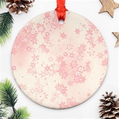 Baby Pink Floral Print Round Ornament (two Sides) by SpinnyChairDesigns