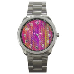 Boho Fuchsia Floral Print  Sport Metal Watch by SpinnyChairDesigns