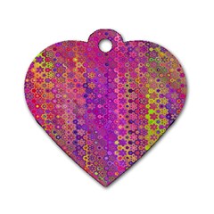 Boho Fuchsia Floral Print  Dog Tag Heart (one Side) by SpinnyChairDesigns