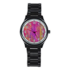 Boho Fuchsia Floral Print  Stainless Steel Round Watch by SpinnyChairDesigns