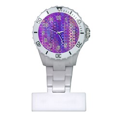 Boho Purple Floral Print Plastic Nurses Watch by SpinnyChairDesigns