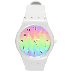 Pastel Rainbow Flame Ombre Round Plastic Sport Watch (m) by SpinnyChairDesigns