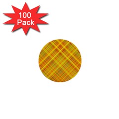 Orange Madras Plaid 1  Mini Buttons (100 Pack)  by SpinnyChairDesigns