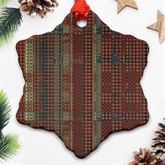 Rust Brown Grunge Plaid Ornament (snowflake) by SpinnyChairDesigns