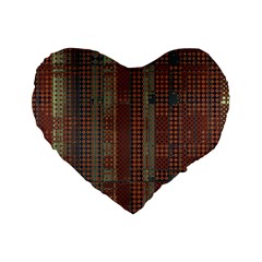 Rust Brown Grunge Plaid Standard 16  Premium Heart Shape Cushions by SpinnyChairDesigns