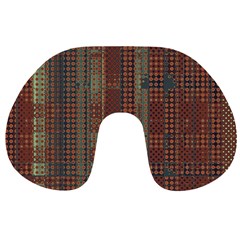 Rust Brown Grunge Plaid Travel Neck Pillow by SpinnyChairDesigns