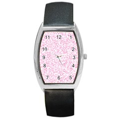 Pink And White Checkered Barrel Style Metal Watch by SpinnyChairDesigns