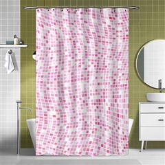 Pink And White Checkered Shower Curtain 48  X 72  (small)  by SpinnyChairDesigns