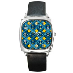 Geometric Abstract Diamond Square Metal Watch by tmsartbazaar