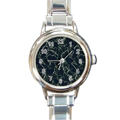 Neon Silhouette Leaves Print Pattern Round Italian Charm Watch