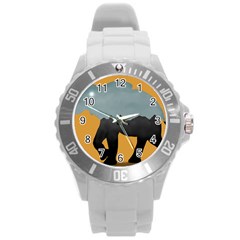 Illustrations Sketch Elephant Wallpaper Round Plastic Sport Watch (l) by HermanTelo