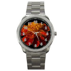 Marigold On Black Sport Metal Watch by MichaelMoriartyPhotography