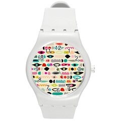 Scandinavian Folk Art Eye Spy Round Plastic Sport Watch (m) by andStretch