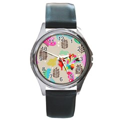 Scandinavian Foliage Fun Round Metal Watch by andStretch
