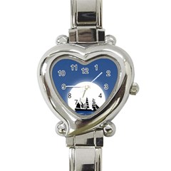 Boat Silhouette Moon Sailing Heart Italian Charm Watch