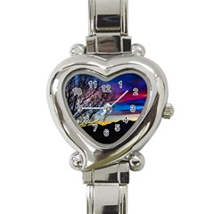 Sunset Landscape Scene, San Juan Province, Argentina003 Heart Italian Charm Watch by dflcprintsclothing