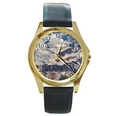 Andes Mountains Aerial View, Chile Round Gold Metal Watch by dflcprintsclothing