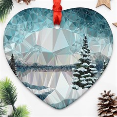 Winter Landscape Low Poly Polygons Heart Ornament (two Sides)