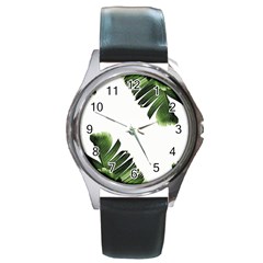 Banana Leaves Round Metal Watch