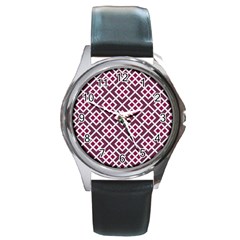 Two Tone Lattice Pattern Purple Round Metal Watch by kellehco