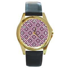 Two Tone Lattice Pattern Purple Round Gold Metal Watch by kellehco