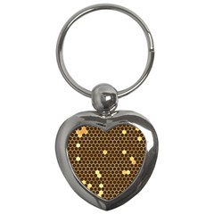 Gold Honeycomb On Brown Key Chain (heart) by Angelandspot