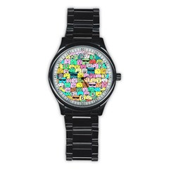 Colorful Cat Lover  Stainless Steel Round Watch by kellehco