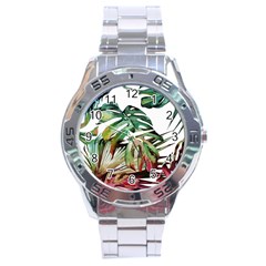 Watercolor Monstera Leaves Stainless Steel Analogue Watch by goljakoff