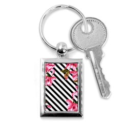 Pink Floral Stripes Key Chain (rectangle) by designsbymallika