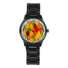 Autumn Leaves Stainless Steel Round Watch by designsbymallika