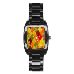 Autumn Leaves Stainless Steel Barrel Watch by designsbymallika